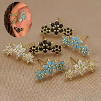 Винтажные серьги-гвоздики из нержавеющей стали с кристаллами и цирконами для женщин, модные маленькие серьги-гвоздики для пирсинга козелка, корейские ювелирные изделия