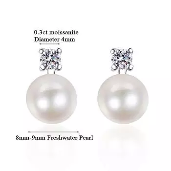 Винтажные серьги-гвоздики из стерлингового серебра S925 с украшениями из муассанита для девочек, классический дизайн для вечеринок в форме жемчуга 0.3ctx2 белый