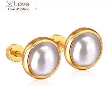 Винтажные серьги-гвоздики с имитацией жемчуга для женщин, золотистого цвета, нержавеющая сталь, корейские ювелирные изделия, подарки 4/6/8/10 мм