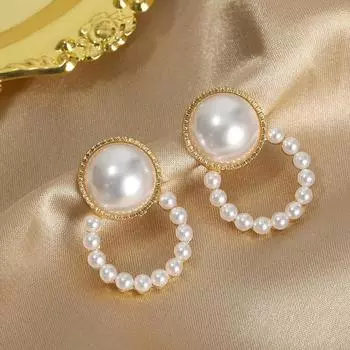 Винтажные серьги-гвоздики с искусственным жемчугом и цветком для женщин, модные темпераментные повседневные украшения, элегантные свадебные аксессуары золотой