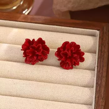 Винтажные серьги-гвоздики с красным цветком для осени и зимы, элегантные и минималистичные серьги для женщин красный