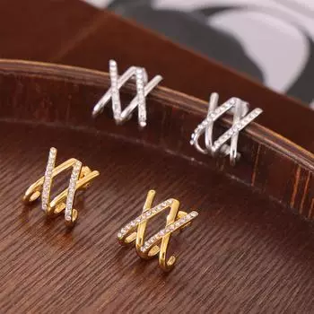 Винтажные серьги-гвоздики с крестообразной оправой и бриллиантами Niche Unique Design X Letter Temperament Titanium Steel Earrings Spot