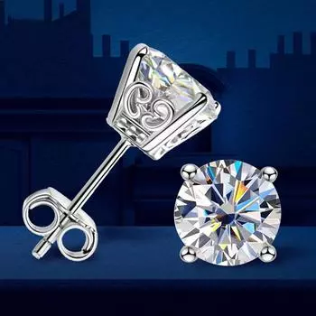 Винтажные серьги-гвоздики с муассанитом, 4 зубца, стерлинговое серебро S925, 8 мм, блестящие серьги с бриллиантами круглой огранки для женщин и мужчин, ювелирные изделия 2ct and 2ct