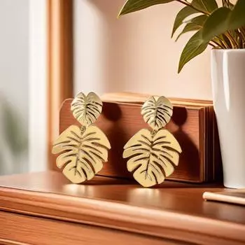 Винтажные серьги-гвоздики с подвесками в виде листьев монстеры в виде пальмы Гри для женщин и девушек, элегантные повседневные, шикарные, современные ювелирные изделия золотой