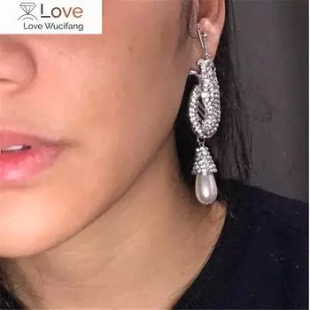 Винтажные серьги-гвоздики в стиле ар-деко в стиле модерн с креветками, раками, стразами и искусственным жемчугом для свадебной вечеринки в стиле Марди-Лобстер 9*2.1cm