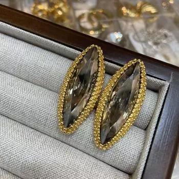 Винтажные серьги-гвоздики в стиле барокко в стиле Гонконга с серыми бриллиантами и инкрустацией в виде конского глаза, медное покрытие, трендовые серьги в стиле суда