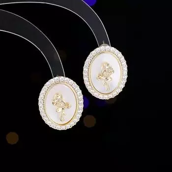 Винтажные серьги-иглы Senior Sens S925 из серебра, геометрические овальные простые атмосферные серьги-гвоздики с натуральными ракушками и розами серебряный