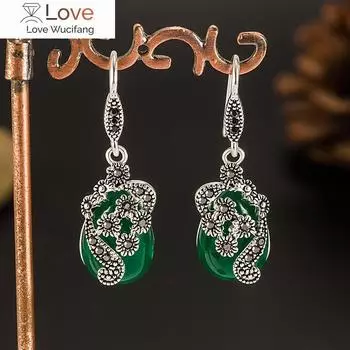 Винтажные серьги из серебра 925 пробы с зеленым агатом, серьги-подвески в этническом стиле для женщин, украшения для свадебного подарка About 12mm*39mm красный