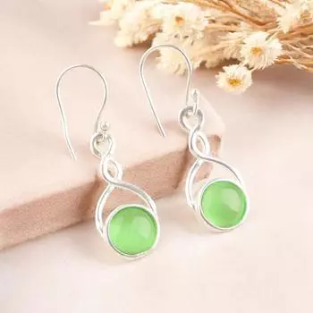 Винтажные серьги из стерлингового серебра 925 пробы с зеленым камнем «кошачий глаз» для женщин CE-15-39