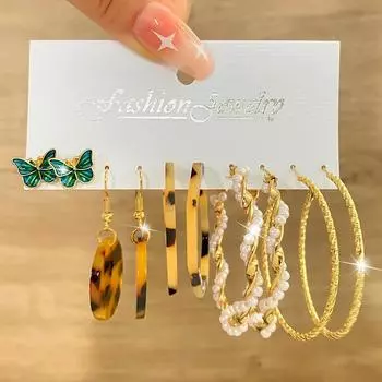 Винтажные серьги-капли из смолы с леопардовым принтом, большие серьги-кольца, серьги-гвоздики в виде бабочек, комплект