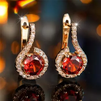 Винтажные красные круглые серьги-подвески из циркония для женщин, трендовые полые серьги золотого цвета, модные ювелирные изделия, подарок золотой