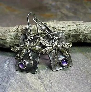 Винтажные серьги-капли со стрекозой для женщин, висячие серьги, ювелирные изделия серебряный