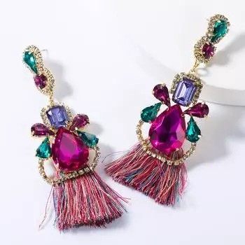 Винтажные серьги-кисточки со стеклянными стразами в форме слезы для женщин - многослойные, украшенные бриллиантами, в стиле ретро White белый