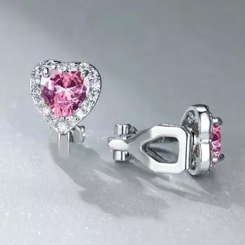 Винтажные серьги-клипсы с черным камнем без пирсинга, без отверстия, розовые, белые, серьги с сердечками для женщин, изящные ювелирные изделия серебряного цвета белый