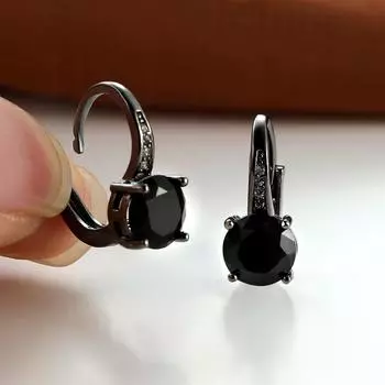 Винтажные серьги-когти черного золотого цвета круглой огранки с черным камнем, висячие серьги для невесты, свадебные украшения для помолвки чёрный