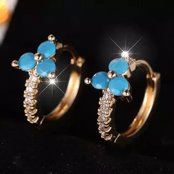 Винтажные серьги-кольца из голубого циркония для женщин, простые модные геометрические серьги золотого цвета, украшения для вечеринок, подарки синий/золотой