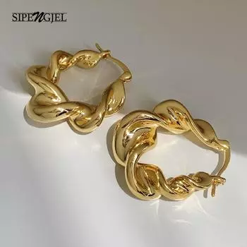 Винтажные серьги-кольца с геометрическим узором 14 карат для женщин, дизайнерские массивные серьги-кольца золотого цвета, свадебные украшения 2023 г. золотой