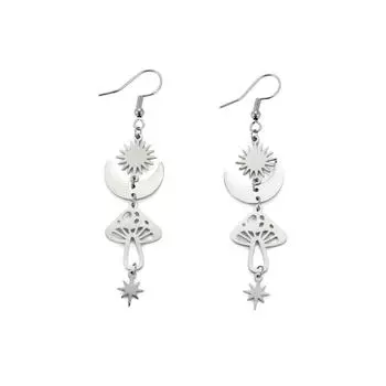 Винтажные серьги-кольца в стиле бохо в готическом стиле с грибами, нишевые ювелирные изделия из сплава, креативные подарки для женщин и девочек белый