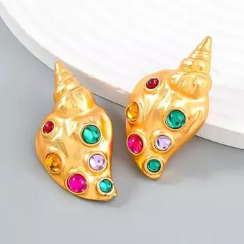 Винтажные серьги-конусы с бриллиантами в стиле Bohemian - Niche Palace Style conch золотистый