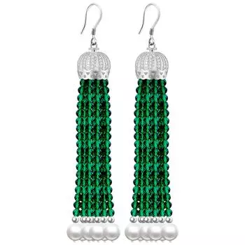 Винтажные серьги-крючки с очаровательной изумрудной короной, серьги-крючки с зеленым кубическим цирконом и жемчужиной из стерлингового серебра 925 пробы