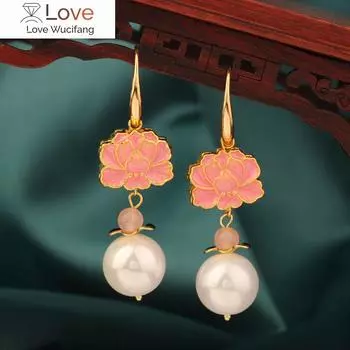 Винтажные серьги-крючки с жемчугом в виде перегородчатой эмали, этнические нежные серьги-подвески с розовым цветком, современные женские украшения для женщин