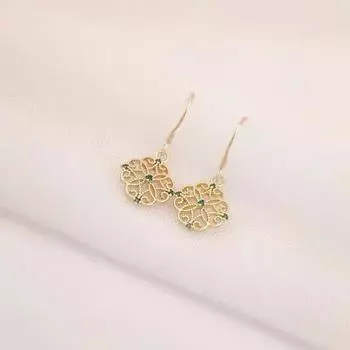 Винтажные серьги-крючки в стиле суда, женственные, простые, полые, изумрудные, модные, серьги-чонсамы в стиле ханьфу золотой