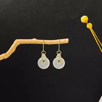 Винтажные серьги Lucky Leaf в китайском стиле с камнями циркония белый