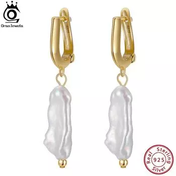 Винтажные серьги ORSA JEWELS из серебра 925 пробы с геометрическим рисунком, позолоченные для женщин, висячие серьги с жемчугом в стиле панк барокко, тренд 2021, GPE10