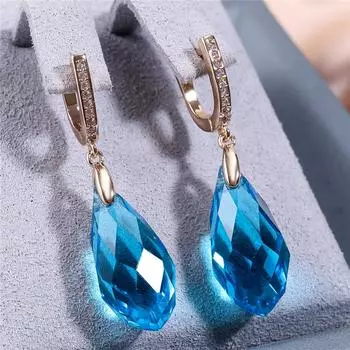Винтажные серьги-подвески Bohemia Aqua Blue Green Yellow Purple Crystal для женщин, роскошные золотые украшения для свадебной вечеринки, подарки синий/золотой