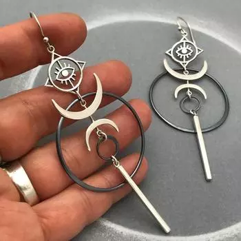 Винтажные серьги-подвески Exaggerate Personality Moon для женщин, крутые длинные серьги-подвески в стиле панк от сглаза, ювелирные изделия для вечеринки, подарок серебряный