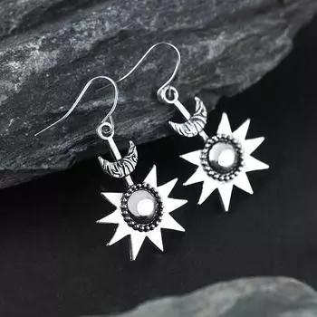 Винтажные серьги-подвески «Солнце и Луна» серебряный