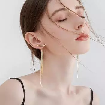 Винтажные серьги-подвески золотого цвета с длинными линиями и кисточками для женщин, глянцевые серьги с геометрическим узором в форме дуги, модные украшения