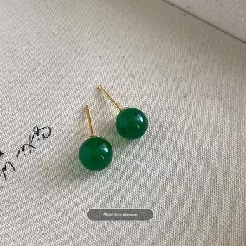 Винтажные серьги-пусеты из агата для женщин, серебро 925 пробы, натуральный камень A pair of 8mm/925 silver needles