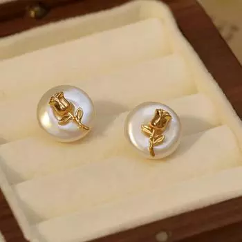 Винтажные серьги-розы с винтажной элегантностью и элегантностью, французский дворцовый стиль, серьги с пресноводным жемчугом высокого качества