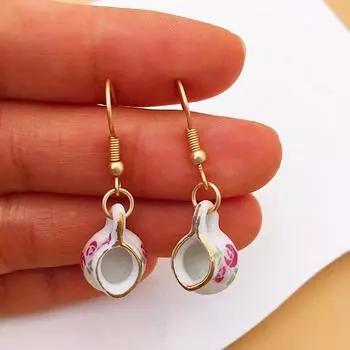 Винтажные серьги ручной работы в виде керамической чашки для женщин, серьги в виде эмалевой чашки, ювелирные изделия, подарки