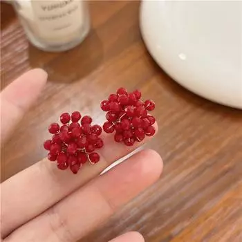 Винтажные серьги с бусинами из красной малины красный