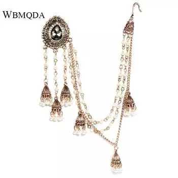 Винтажные серьги с дворцовым жемчугом, серьги-звенья, головной убор, античное золото, серьги с кисточками и жемчугом для женщин, длинная цепочка, ювелирные изделия, подарок на вечеринку
