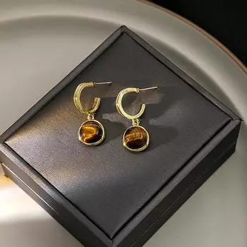 Винтажные серьги с геометрическим рисунком из янтаря для элегантного повседневного образа янтарь