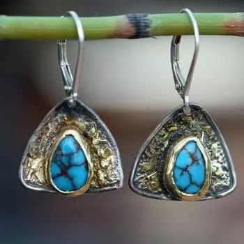 Винтажные серьги с каплей морской береговой линии, винтажные бирюзовые серьги, двухцветные бирюзовые серьги 1 pair