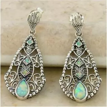 Винтажные серьги с каплями воды, натуральный цвет, камень, креативные серебряные серьги с резьбой по металлу, висячие серьги для женщин