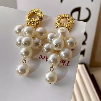 Винтажные серьги с кисточками белый