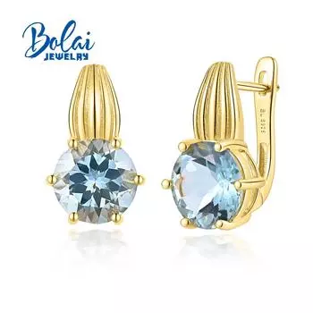 Винтажные серьги с натуральным небесно-голубым топазом, круглые 10 мм, настоящий синий драгоценный камень для женщин, серебро 925 пробы, модные украшения, повседневная одежда M синий