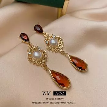 Винтажные серьги с серебряными иглами, бриллиантами, ажурными узорами, каплями воды, жемчугом, серьги, элегантный темперамент, серьги 1#