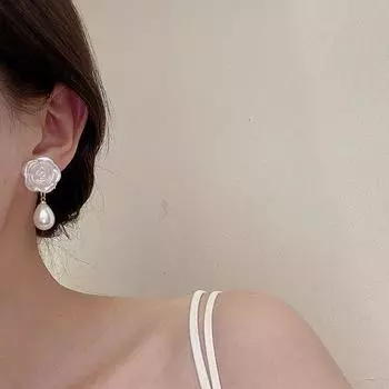 Винтажные серьги с жемчужным цветком, женские украшения, элегантный темперамент, свадебный кулон, подарочные аксессуары белый