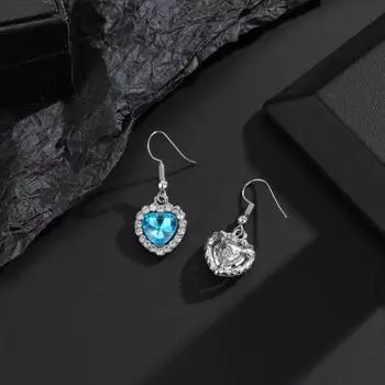 Винтажные серьги со стразами, необычные серьги-капли с кристаллами, серьги в форме сердца с блестящими бриллиантами, серьги для выпускного вечера для женщин и девочек синий