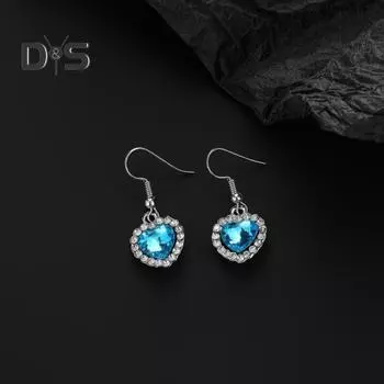 Винтажные серьги со стразами, необычные серьги-капли с кристаллами, серьги в форме сердца с блестящими бриллиантами, серьги для выпускного вечера для женщин и девочек синий