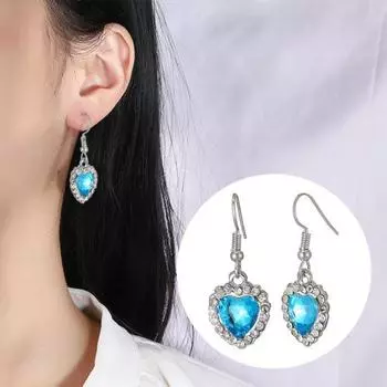 Винтажные серьги со стразами, необычные серьги-капли с кристаллами, серьги в форме сердца с блестящими бриллиантами, серьги для выпускного вечера синий