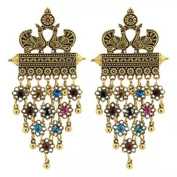 Винтажные серьги в этническом стиле, длинные серьги с павлином с бахромой, богемные серьги с преувеличенным темпераментом Ид аль-Фитр Лассер Байрам