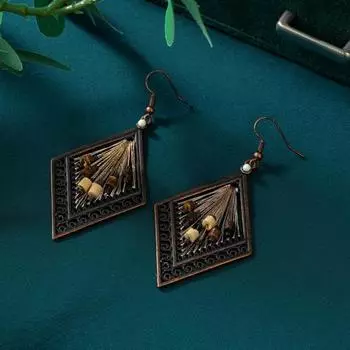 Винтажные серьги в богемном стиле, персонализированные серьги-капли с ромбами, полые серьги, геометрические серьги для вечеринки, выпускного вечера коричневый