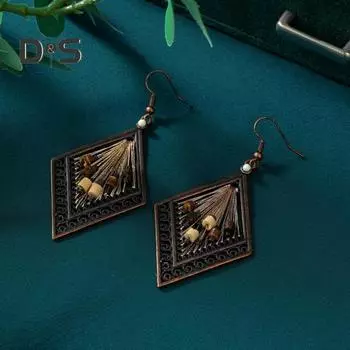 Винтажные серьги в богемном стиле, персонализированные серьги-капли с ромбами, полые серьги, геометрические серьги для вечеринки, выпускного вечера коричневый
